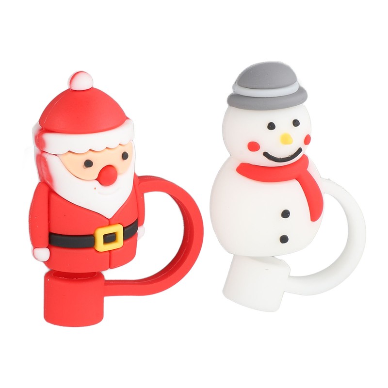 10Pcs Christmas Straw Covers Caps Cartoon Soft Silicone Christmas Straw