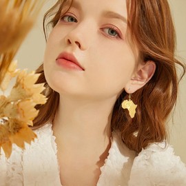 Eye of Horus Africa Map Earrings for Women Stainless Steel Africa Map Outline with Egyptian Symbols Dangle Earring Ethnic Ear Jewelry (gold)