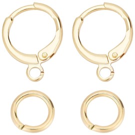 CREATCABIN 48pcs Brass Earring Making Kit 18K Gold Plated Leverback Earring Hooks with Hang Loop Earrings Replacement Accessories Open Jump Rings for Jewelry Making Findings Supplies 0.58x0.46in