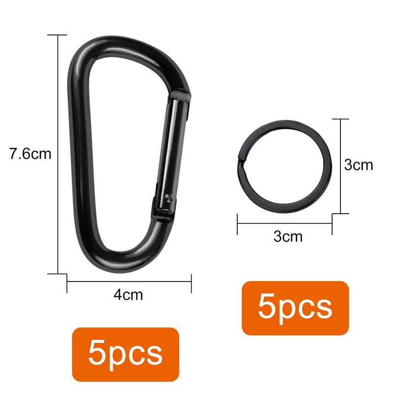 YPYMOD 5 Pairs of Aluminium Carabiner Hooks, D-Clip in Black,