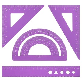 PATIKIL Triangular Ruler Set, 20cm Aluminum Metric Ruler, 45°60°Triangular Ruler and Protractor, 4 Packs, Purple