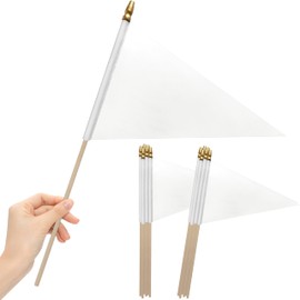 LoveVC 12Pcs 8×12 Inch Solid White Pennant Flags Small Blank Sublimation Flags on Wood Stick Mini Handheld DIY Graffiti Flag,Party Decorations for Grand Opening,Kids Birthday,Carnival