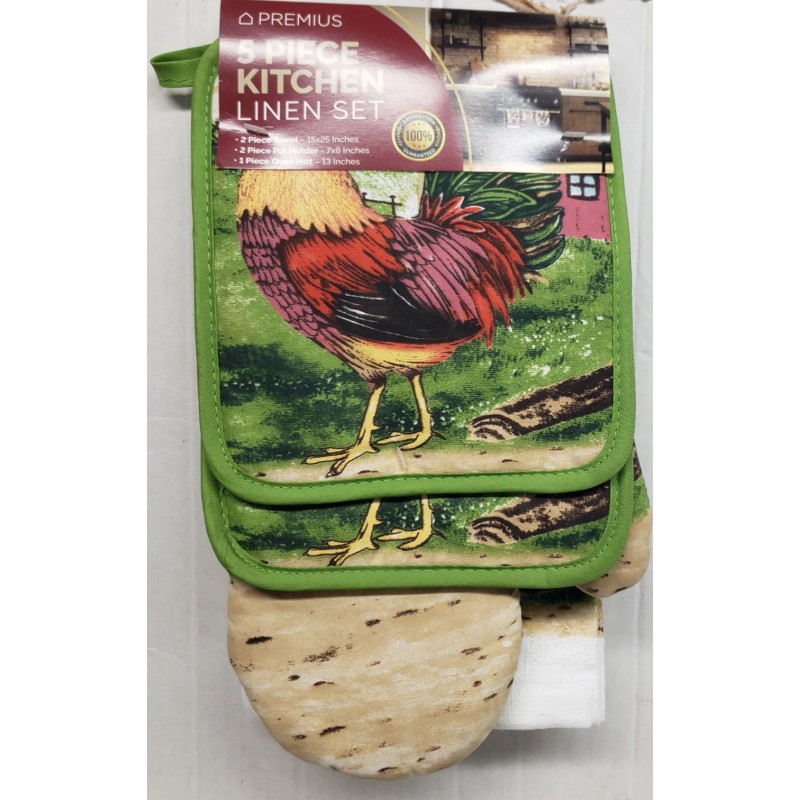 Premius 5pc Kitchen Set: 2 Jumbo Pot Holders, 1 Oven