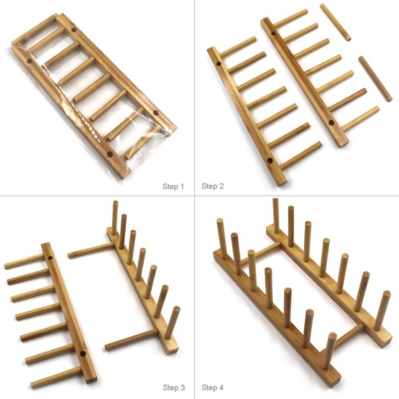 INNERNEED Bamboo Wooden Plate Racks Dish Stand Holder Kitchen Storage