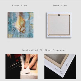 Elvoes Canvas Wall Art Bathroom Home Wall Decor Ocean Coastal Pink Starfish Pictures Nautical Artwork Marine Life Print on Canvas Ready to Hang Modern Bedroom Decorations 20x20in