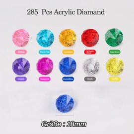 Sorruder Decorative Stones for Table Decoration Approx. 285 Pieces 18 mm Decorative Stones Colourful Acrylic Diamond Crystals High Transparency Glass Stones Decoration for Confetti Wedding Table
