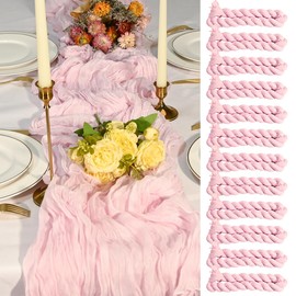 12 Pack Dusty Pink Cheesecloth Table Runner, 35 x 120 Inch Gauze Table Runners, 10FT Boho Wedding Table Decor for Bridal Shower, Baby Shower, Birthday Party, Spring Events