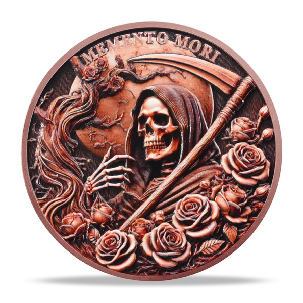 RYUKENLM Memento Mori Coin 3D Skull Challenge Coins Stoic Reminder