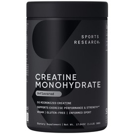 Sports Research Creatine Monohydrate – 5g Micronized Powder per Scoop – Informed Sport Certified – 100 Servings – Unflavored, Workout Support