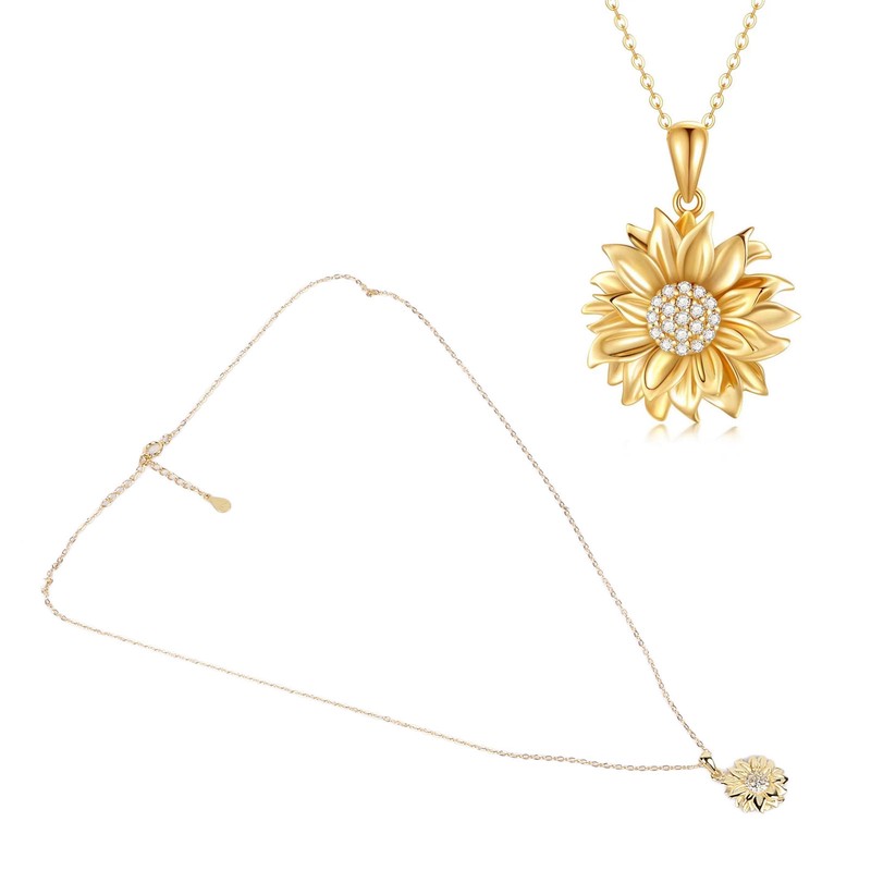 Pendant Necklace 925 Silver Sunflower Shape Gold Exquisite Shiny Elegant