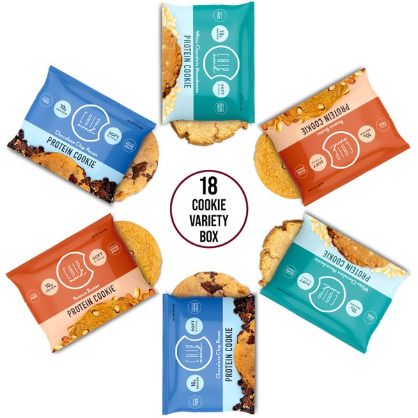 ChipMonk Baking, Variety Pack High Protein Cookies - Low Carb Diet Friendly Gym Snacks, Meal Replacement Cookie, Gluten-Free, Healthy Low Sugar Sweet Snack - Balanced Nutrition Baked Desserts for Energy