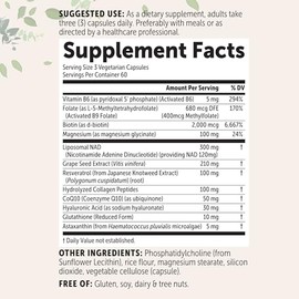 Complejo liposomal NAD+ para mujeres, 180 cápsulas vegetarianas | Fórmula NAD avanzada 12 en 1 con resveratrol, ácido hialurónico, glutatión y colágen