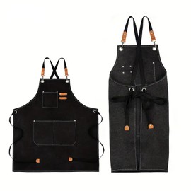 Canvas Aprons, Work Apron with 3 Tool Pockets, Cooking Aprons with Adjustable Strap, Aprons for Men and Women, Apron for Cooking, Gardening, Woodworking, Kitchen, Baking,, black