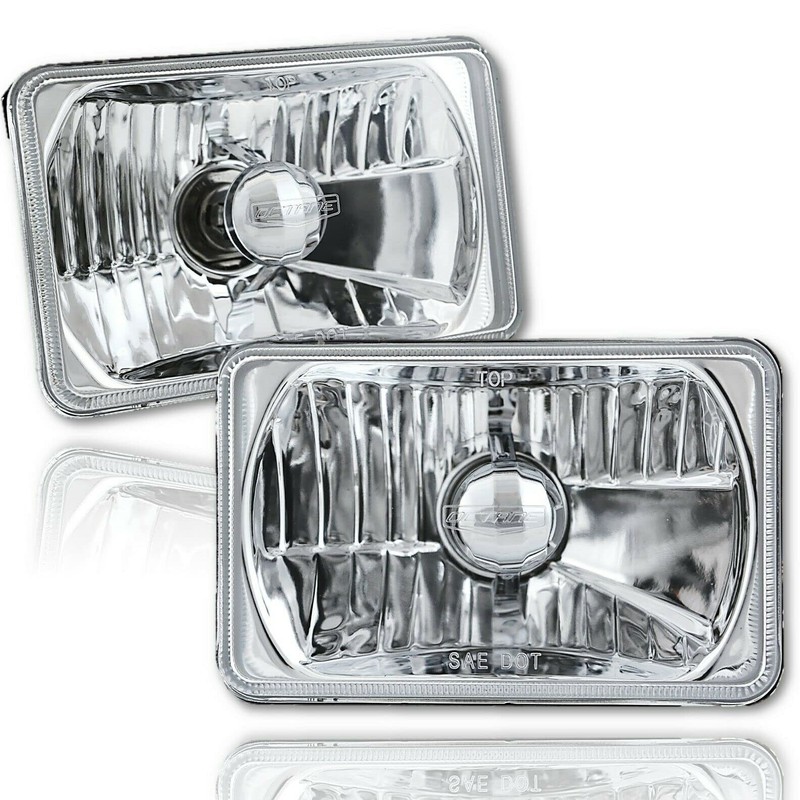 Octane Lighting 4X6 Diamond Crystal Clear Glass Lens Metal Headlight