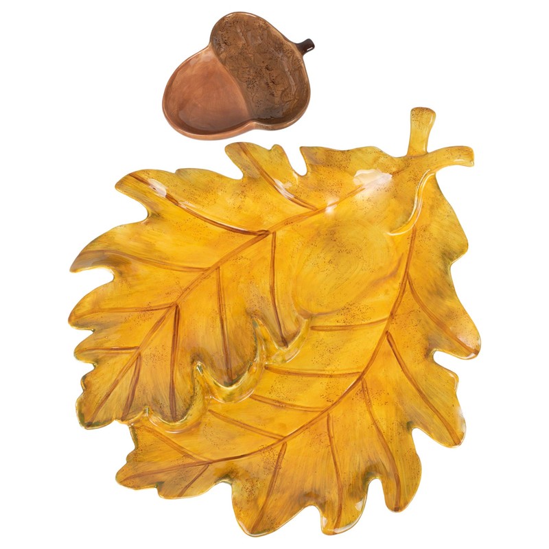 Leaf and Acorn Autumn Yellow 15 x 13 Dolomite Ceramic