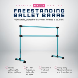 VITA Barre Portable Freestanding Double Ballet Barre, Prodigy, 5 Ft Bars, Teal | Adjustable Height, USA Made, Home or Gym Exercise Equipment for Kids & Adults | Dance, Fitness, Pilates