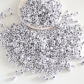 Zsail Letter Beads, 1000 Pieces, Acrylic Alphabet Letter Beads, A-Z Letter for Jewellery Making (6 mm, bg white-black)