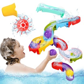 Nuheby Bath Toy Bath Toy from 2 3 4 Years DIY Marble Run (Larger Balls) with Water Wheel Suction Cups Bath Toy Baby Marble Run Water Toy Children Bathtub Children Baby Gift