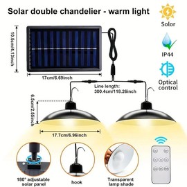 Solar Powered Outdoor LED Light, 1 Count 2-head Solar Chandelier, Waterproof Outdoor Solar Light with Remote Control For Garden Pavilion House Landscape, Solar Lights Outdoor Lamp - Specification: 2-head Warm Light, Color: Black