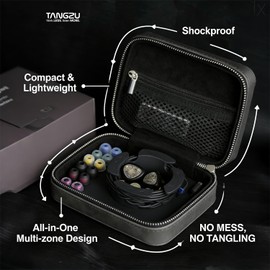 TANGZU Leather Earphone Case, Water-Resistant Portable Earbuds Storage Case for Earphones, Audio Accessories, Eartips and Cables, Grey