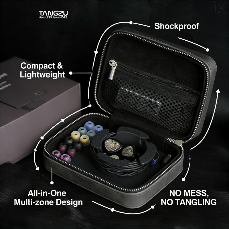 TANGZU Leather Earphone Case, Water-Resistant Portable Earbuds Storage Case for