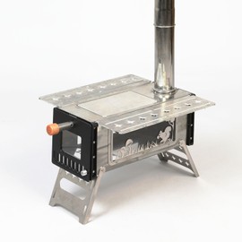 S'more Camping Hot Tent Stove, Portable Folding Stainless Steel Stove, Outdoor Wood Burning Stove for Shelter Backpacking Hunting Cooking with 7.2ft Chimney Pipe and Replaceable Window Trim Frame