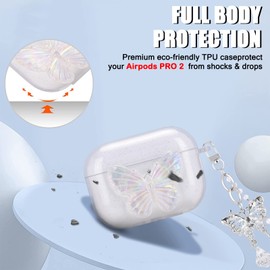 Glitter Case for AirPods Pro 2 (2022) with Butterfly Crystal Bracelets Chain, Cute Sparkle Butterfly Pattern Soft TPU Cover Case Compatible with AirPod Pro 2nd Generation for Girls Women