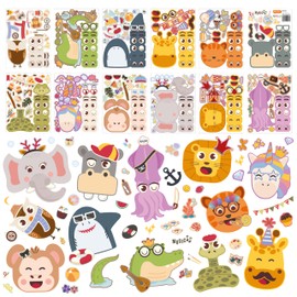WALPLUS Make-a-face Sticker Make Your Own Animal Mix and Match Sticker Kids Party Favor Supplies Craft Gift Ideas Party Animals Face Design 48 Sheets 15x20cm