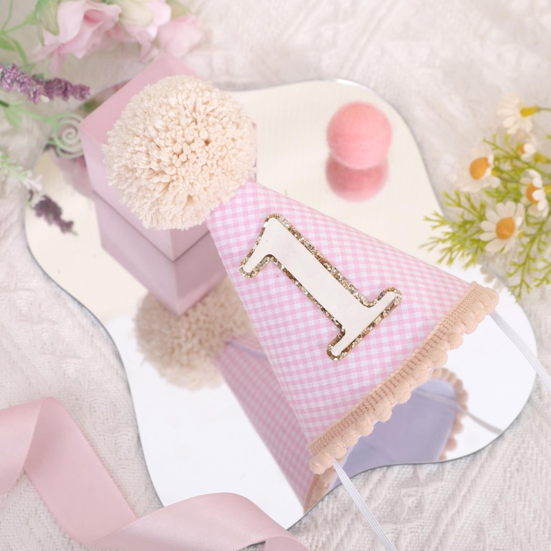 Agvgaza Classic Plaid 1st Birthday Hat - First Party Cone