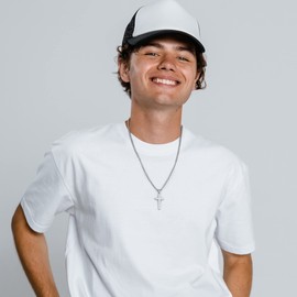 Ieftop Christmas Gifts for Grandson Gifts - Grandson Necklace, Stainless Steel Silver Cross Necklace for Men Jewelry Grandson Gifts Fathers Day Birthday Gifts for Grandson Christmas Gifts for Men