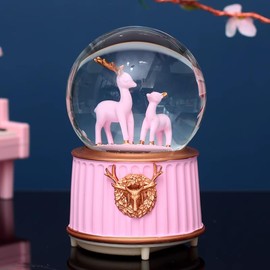 Reindeer Snow Globe Luminous Music Box Musical Crystal Ball Automatic Snowfall Elk Snow Globes for Christmas Birthday Holiday Party