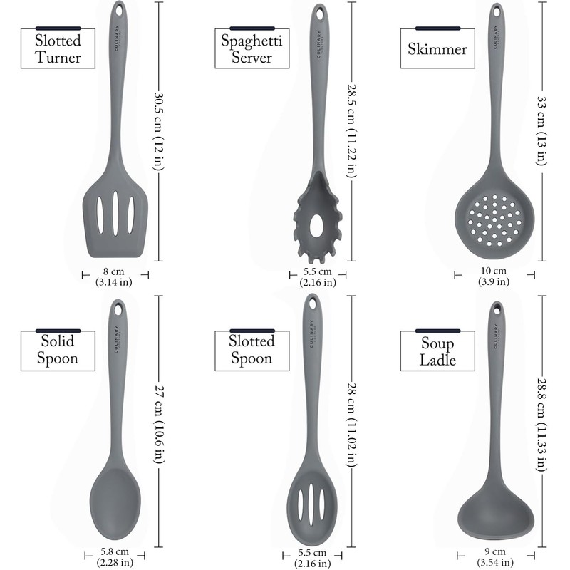 Culinary Couture Grey Silicone Kitchen Utensils Set of 6, Non-Stick