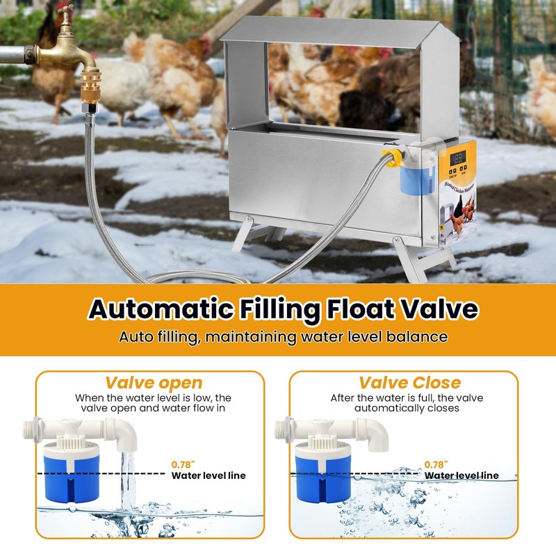 PAUQRWIE 1.5 Gallon Heated Chicken Waterer Automatic Chicken Water Heater