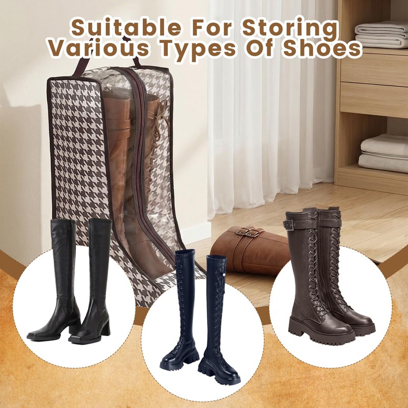 4 Pcs Boot Bags with Handles for Cowboy Boots Houndstooth