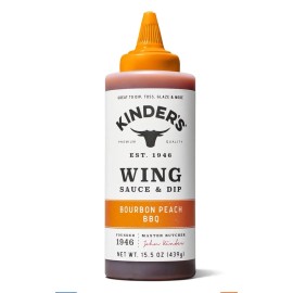 Kinders 🟡 New Kinder's Wing Bourbon Peach BBQ Barbecue Sauce & Dip Bottle 15.5oz
