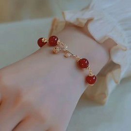 1pc Rose Charm Red Beaded Bracelet, Elegant Bracelet Jewelry
