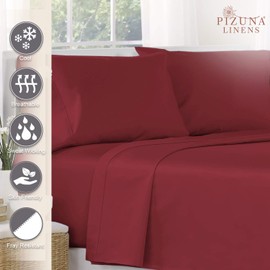 Pizuna Cotton Rio Red Single Flat Sheet 1 Piece Only, 400 Thread Count Long Staple Combed Cotton Flat Bed Sheets 180cm x 280cm, Sateen Weave Cooling Flat Sheet Single (100% Cotton Rio Red Bedding) -