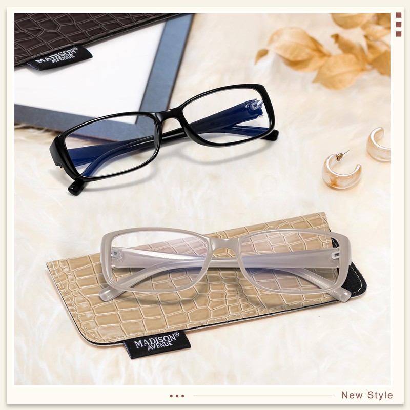 Madison Avenue 2 Pack Classic Blue Light Blocking Reading Glasses