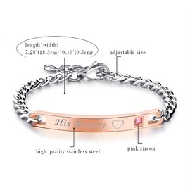 2pcs Couples Womens Mens Bracelets, Cupimatch Stainless Steel Bangle Bracelet with Engraved His Beauty Her Beast Rosegold Silver Black