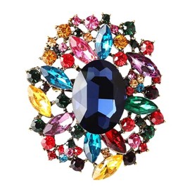 Axmerdal Wedding Bridal Big Crystal Rhinestone Bouquet Brooch Pin for Women (Multicolor Vintage Flower)