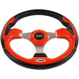 Huskey Parts Company Golf Cart Steering Wheel Orange Color Compatible with Club Car/EZGO/Yamaha, Hub Adapter is Cart Specific