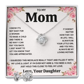 Mothers day gifts from daughter, Mom and son necklace, Mother birthday gift, Mom Necklace for women, Mother birthday gift from daughter, Best mom ever presents, Stainless Steel, Cubic Zirconia (Standard - Necklace & Earrings, Mom Squeezed)