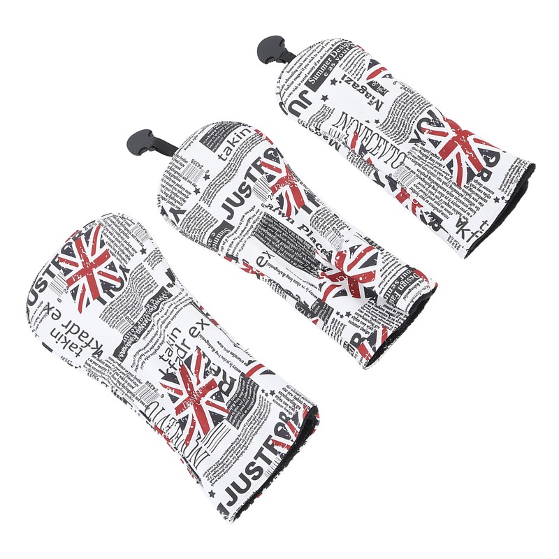 3PCS Golf Club Head Cover PU Waterproof English Flag Pattern