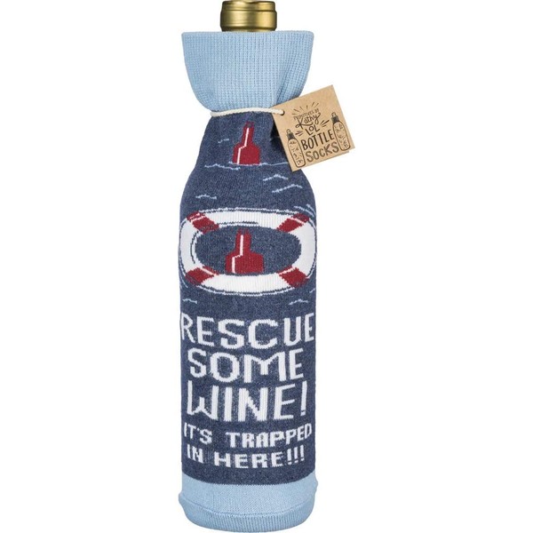 Primitives by Kathy LOL Made You Smile Reusable Gift Bottle Sock, 3.38" x 11.25", Rescue Some Wine
