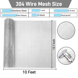 Noamus Stainless Steel 304 Wire Mesh, 15.7 x 120 Inches Window Screen Mesh, 1mm Sturdy Hardware Cloth, 20 Mesh Woven Block Cover for Prevent Mouse Mice Snakes Hornets Rodents Entering