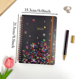 Calendar 2026 Book Calendar Ring Binder A5 1 Week 2 Pages Diary / Weekly Planner with Tabs, Inner Pocket, Hard Cover, Password, Contact, Notes, Spiral Bound Planner, January-December