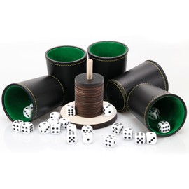 Schocken Set of 5 Leather Dice Cups 25 Dice Shock Cutlery Wood with 14 Discs and Stand Shock Cutlery Set for Jule Meiern Maxen Mortars 10 x 10 cm (Wood Colour)