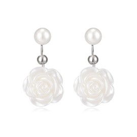 Stocking Stuffers Holiday Outfits for Women 2024 Flower Pearl Earrings for Women Flower Drop Earrings for Teen Girls Pearl Jewelry Gifts (Silvery)