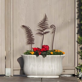 Aimery Rusted Metal Fern Leaves & Flowers Plant Stake-Outdoor Metal Garden Art Decor,Set of 3-Weather-Resistant Sculpture for Patio,Yard,Garden