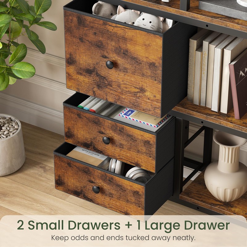 CHOEZON Corner Bookshelf, 5-Tier L-Shaped Bookcase with Drawers and Storage